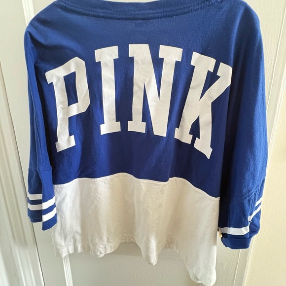 PINK Victoria's Secret Tops - PINK Victoria's Secret Blue & White Colorblock Long Sleeve Top Size XXL